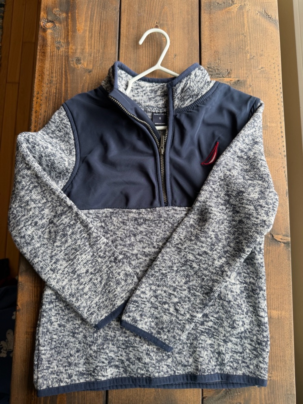Nautica Navy and Gray Heathered Quarter-Zip Pullover with Red Logo